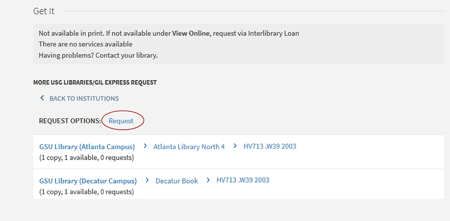 highlighting the request link