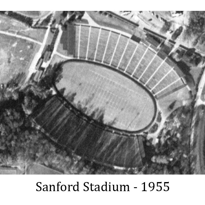 Aerial photograph of UGA's Sanford Stadium in 1955.