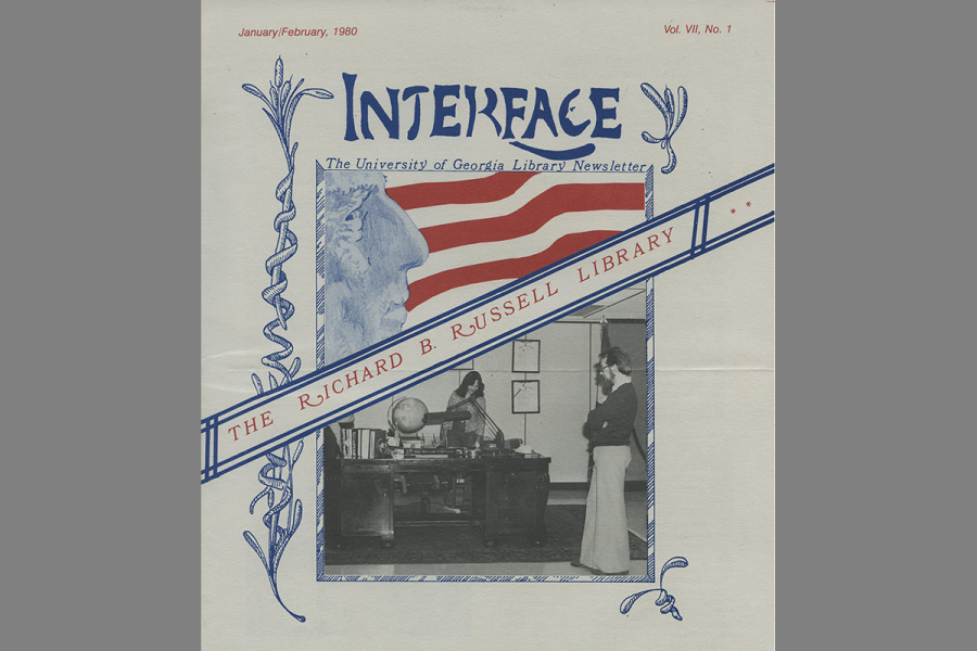 A 1980 cover article in Interface, the UGA Library Newsletter, celebrates the Russell Library.