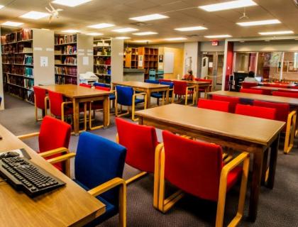 Music Library interior with tables and seating