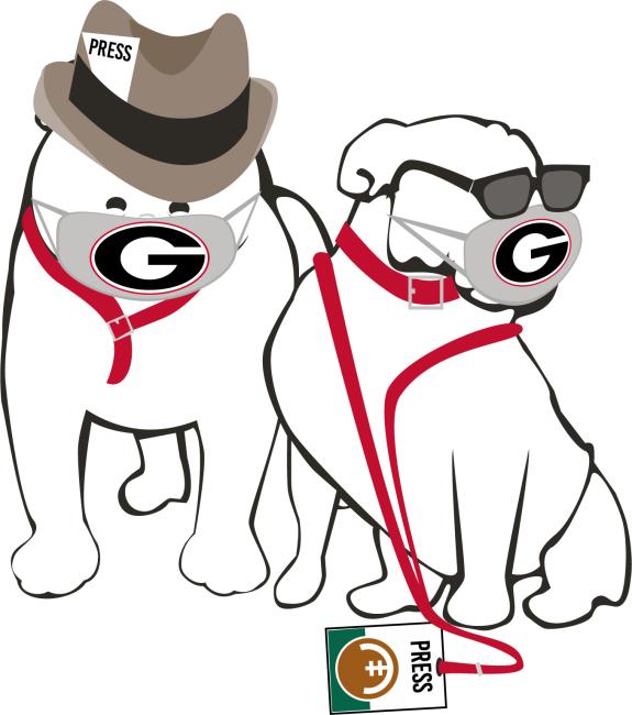 illustration of bulldogs with press credentials