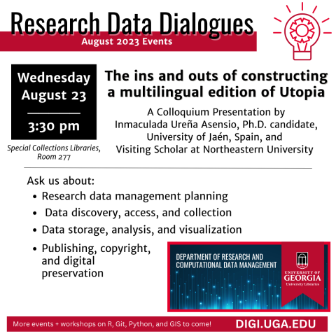 Image of a flyer about the event and with information about the Research and Computational Data Management Department in the UGA Libraries