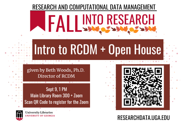 graphic for Fall Into Research event with fall leaves