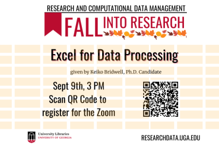 graphic for Fall Into Research event with fall leaves