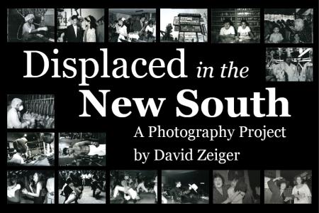 Graphic for the exhibition featuring black and white Poloraid images from 1990s immigrant communities around Atlanta.