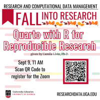 graphic for Fall Into Research event with fall leaves