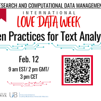 graphic for Love Data Week: Open Practices for Text Analytics