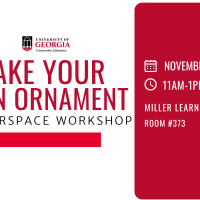 Make your own ornament workshop red, white, and black graphic